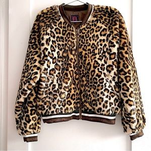 Bensimon MOB WIFE leopard cheetah faux fur zip retro slim track jacket metallic